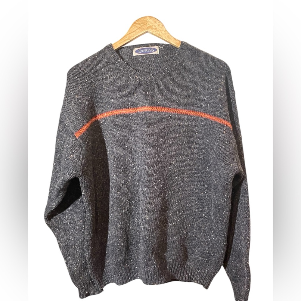 Express Vintage Gray and Orange Men's Knit Sweater Size XL